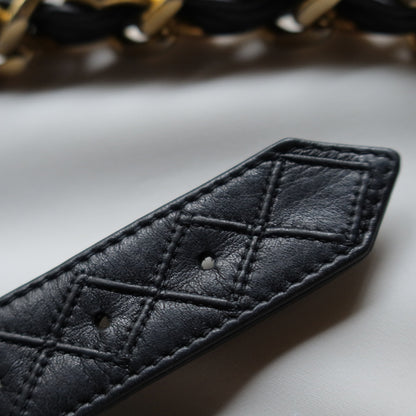 Chanel Vintage Black Quilted Leather Chain Belt with Charm