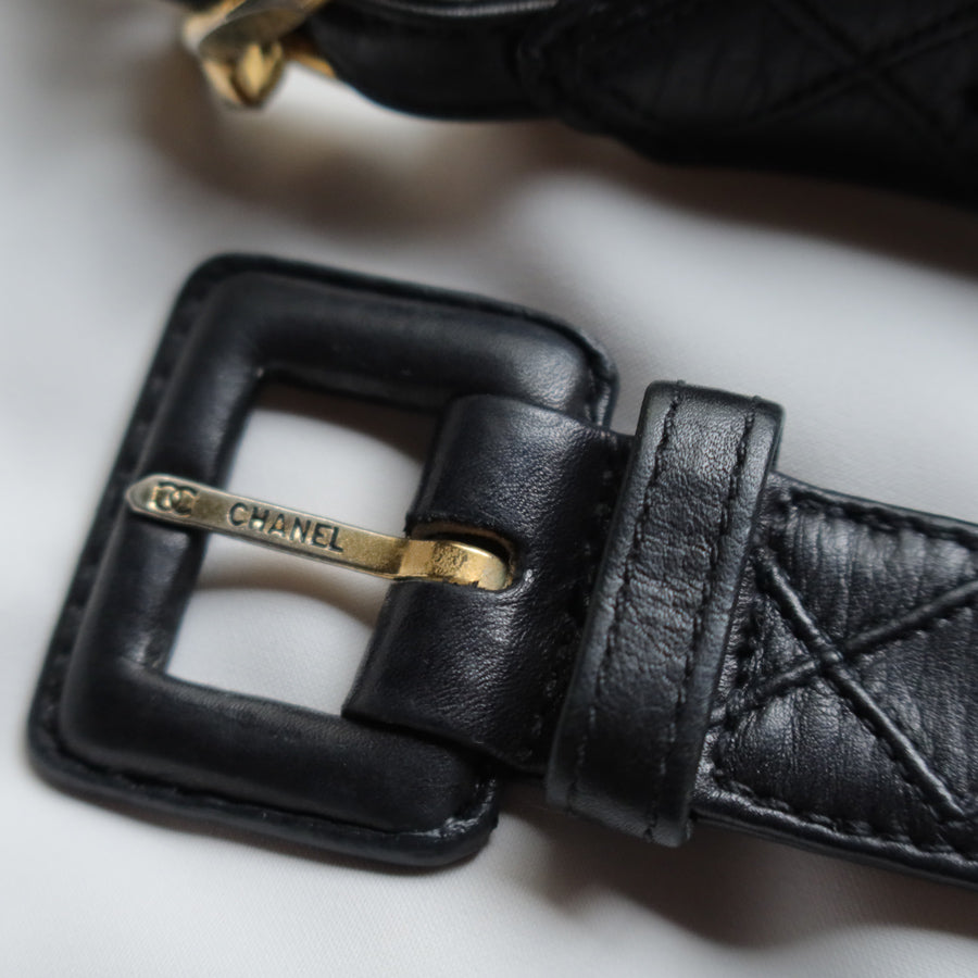 Chanel Vintage Black Quilted Leather Chain Belt with Charm