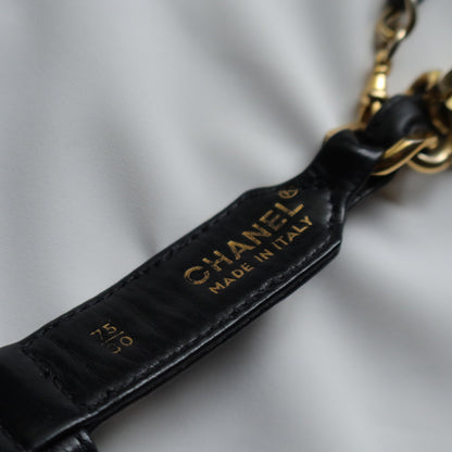 Chanel Vintage Black Quilted Leather Chain Belt with Charm