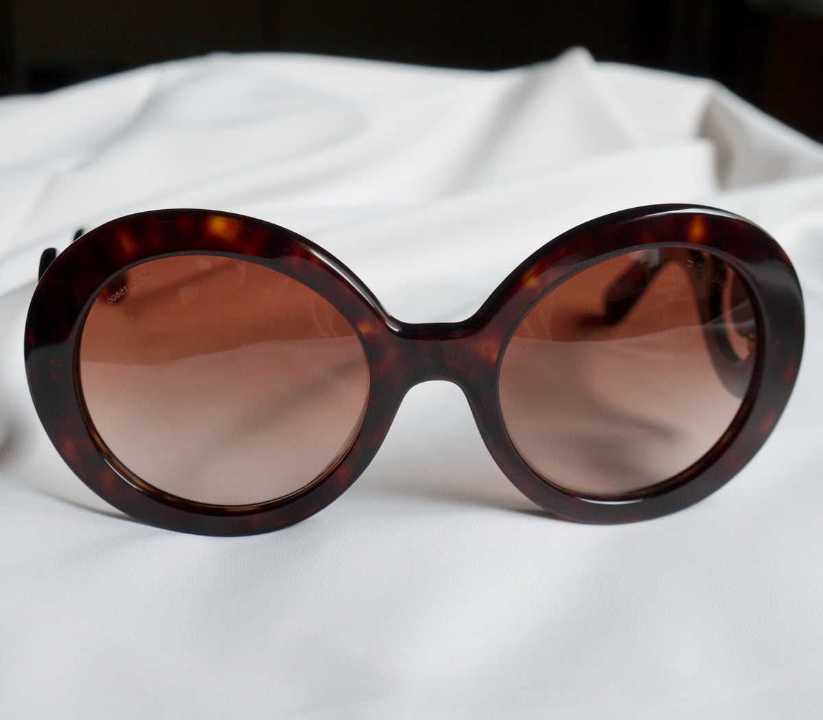 Prada Women Baroque Swirl Round Sunglasses in Havana Brown