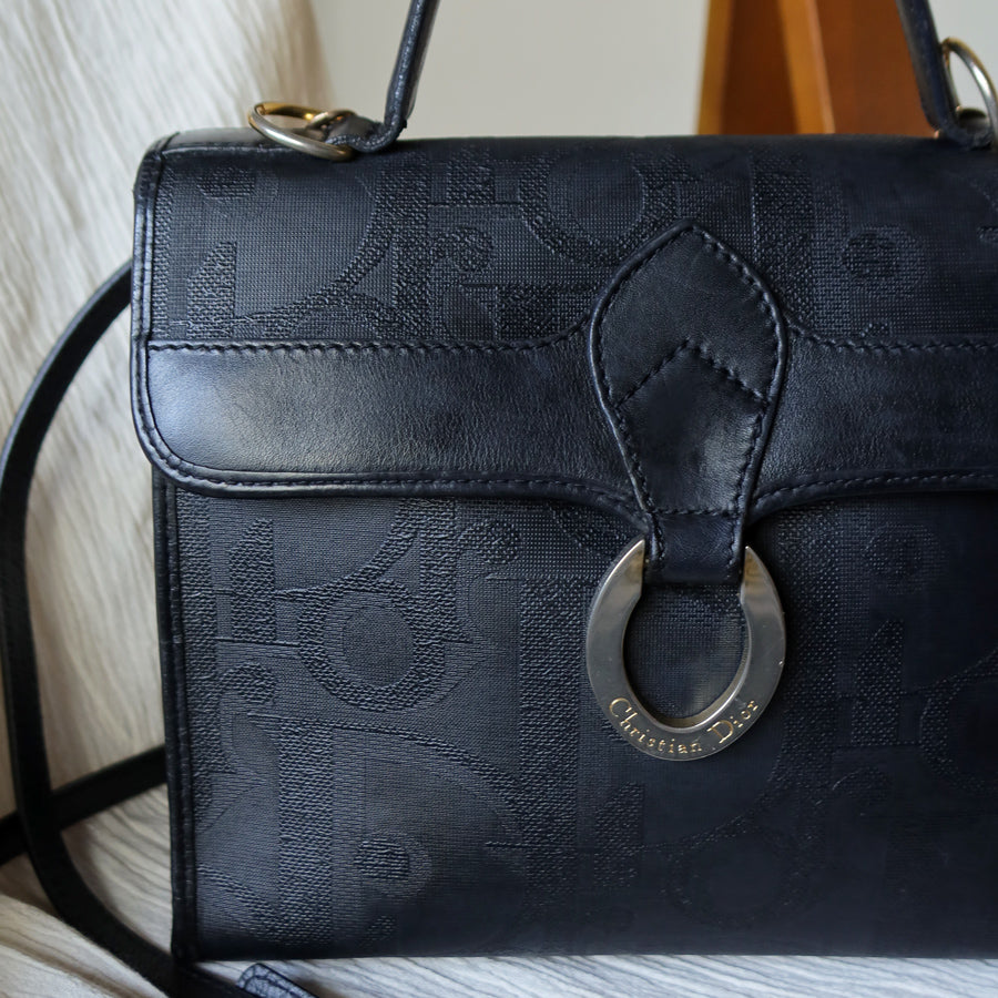 Christian Dior Vintage Black Oblique Trotter Kelly Shoulder Bag
