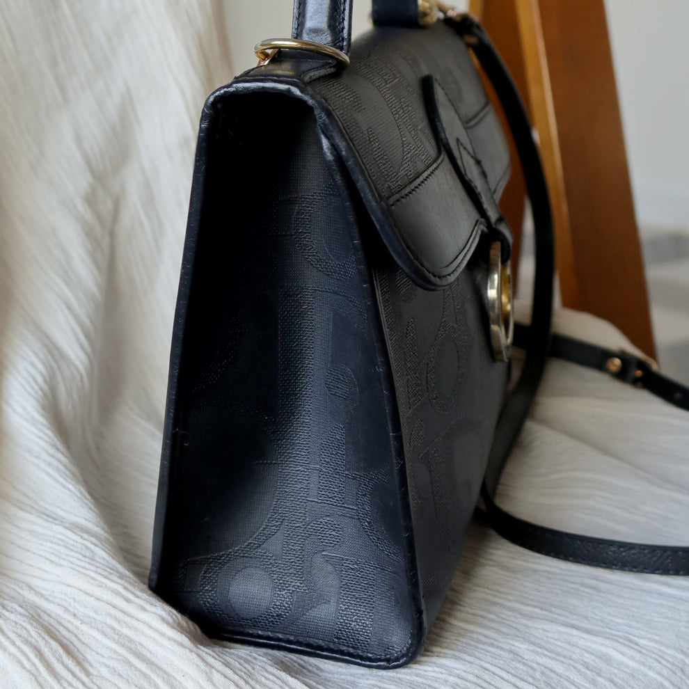 Christian Dior Vintage Black Oblique Trotter Kelly Shoulder Bag