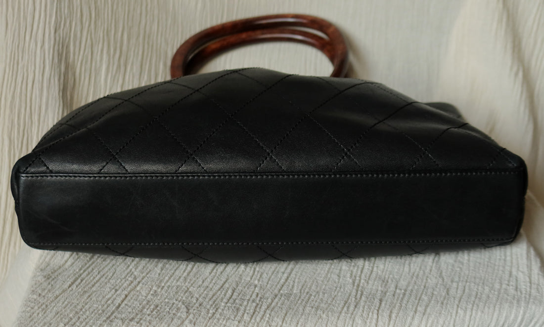 Rare Chanel Vintage Black Lambskin Leather Quilted Weekend Bag