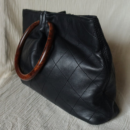 Rare Chanel Vintage Black Lambskin Leather Quilted Weekend Bag