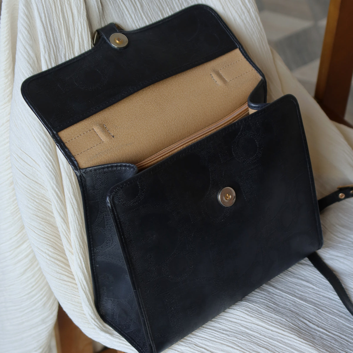 Christian Dior Vintage Black Oblique Trotter Kelly Shoulder Bag