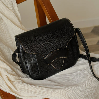 Loewe Vintage Black Leather Barcelona Crossbody Flap Bag
