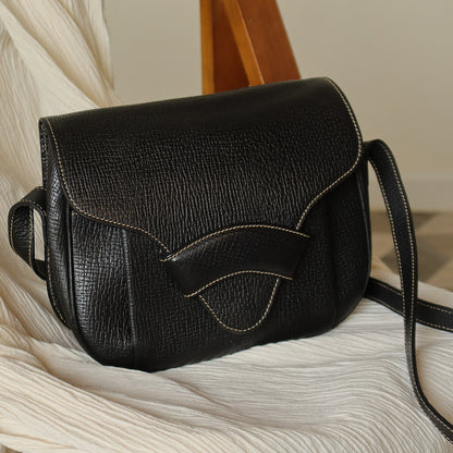 Loewe Vintage Black Leather Barcelona Crossbody Flap Bag