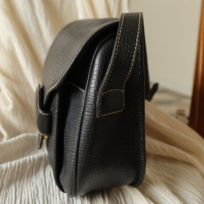 Loewe Vintage Black Leather Barcelona Crossbody Flap Bag