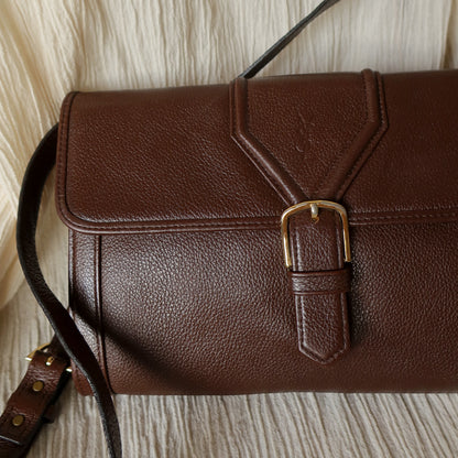 YSL Vintage Brown Leather Buckle 2way Crossbody Flap bag