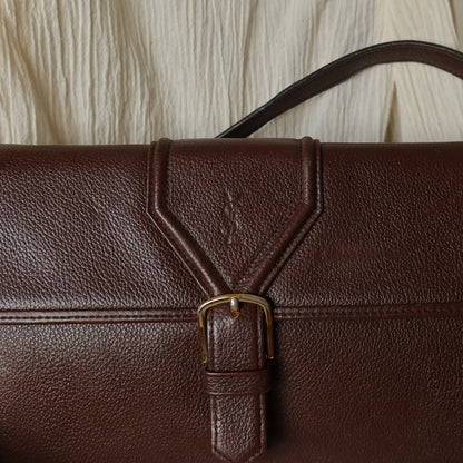 YSL Vintage Brown Leather Buckle 2way Crossbody Flap bag