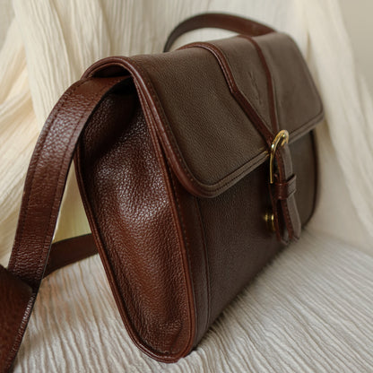 YSL Vintage Brown Leather Buckle 2way Crossbody Flap bag