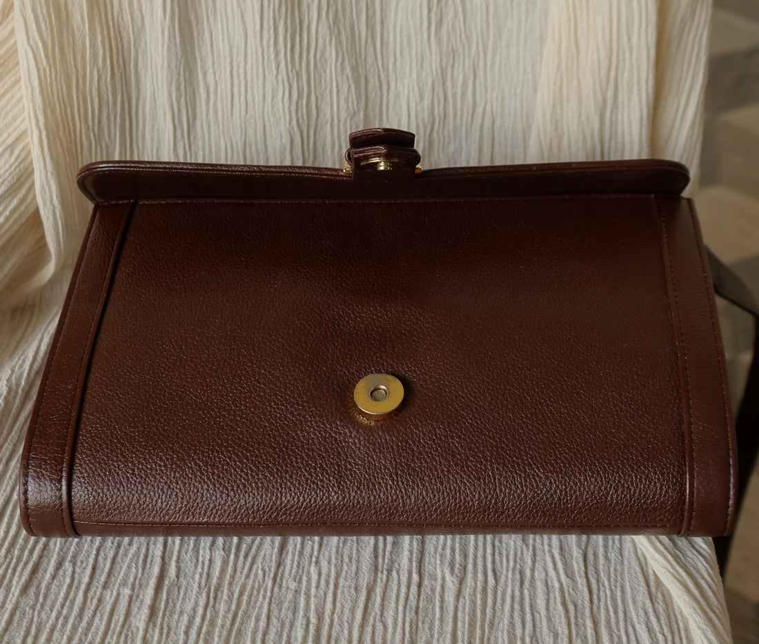 YSL Vintage Brown Leather Buckle 2way Crossbody Flap bag