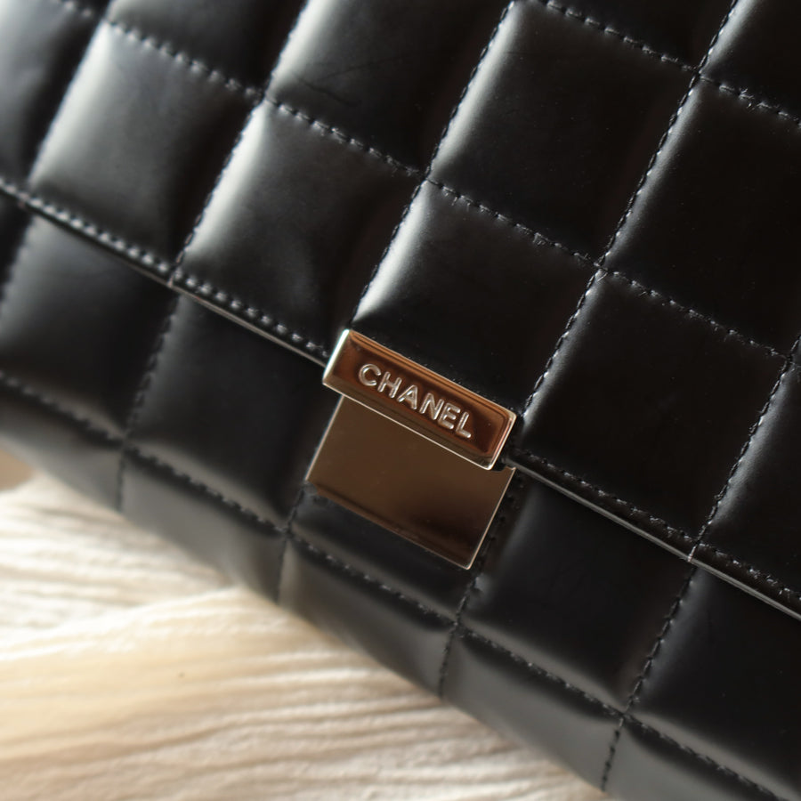 Chanel Vintage Black Quilted Chocolate Bar Coco mark 2way Clutch Bag