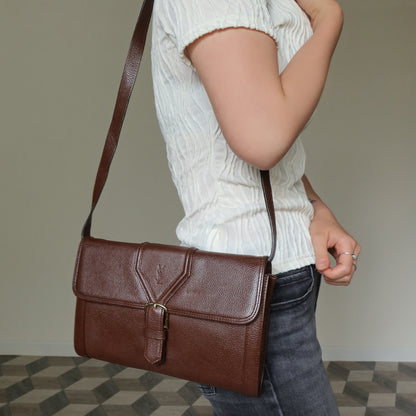 YSL Vintage Brown Leather Buckle 2way Crossbody Flap bag