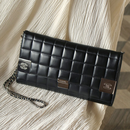 Chanel Vintage Black Chocolate Bar Coco mark 2way Clutch Bag