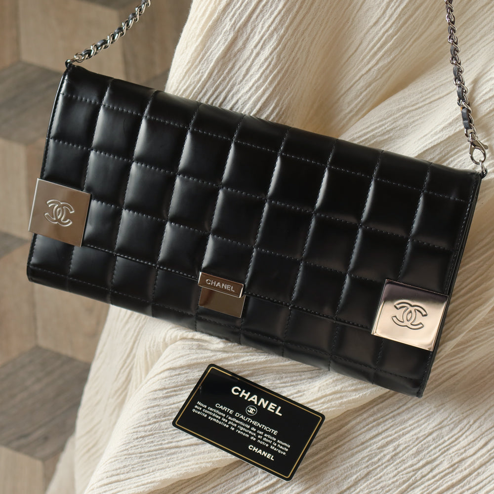 Chanel Vintage Black Chocolate Bar Coco mark 2way Clutch Bag