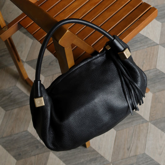 Chanel Vintage CC Dice Fringe Black Hobo Shoulder bag
