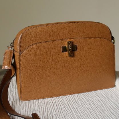 Celine Vintage Caramel Brown Leather Turnlock Crossbody Bag