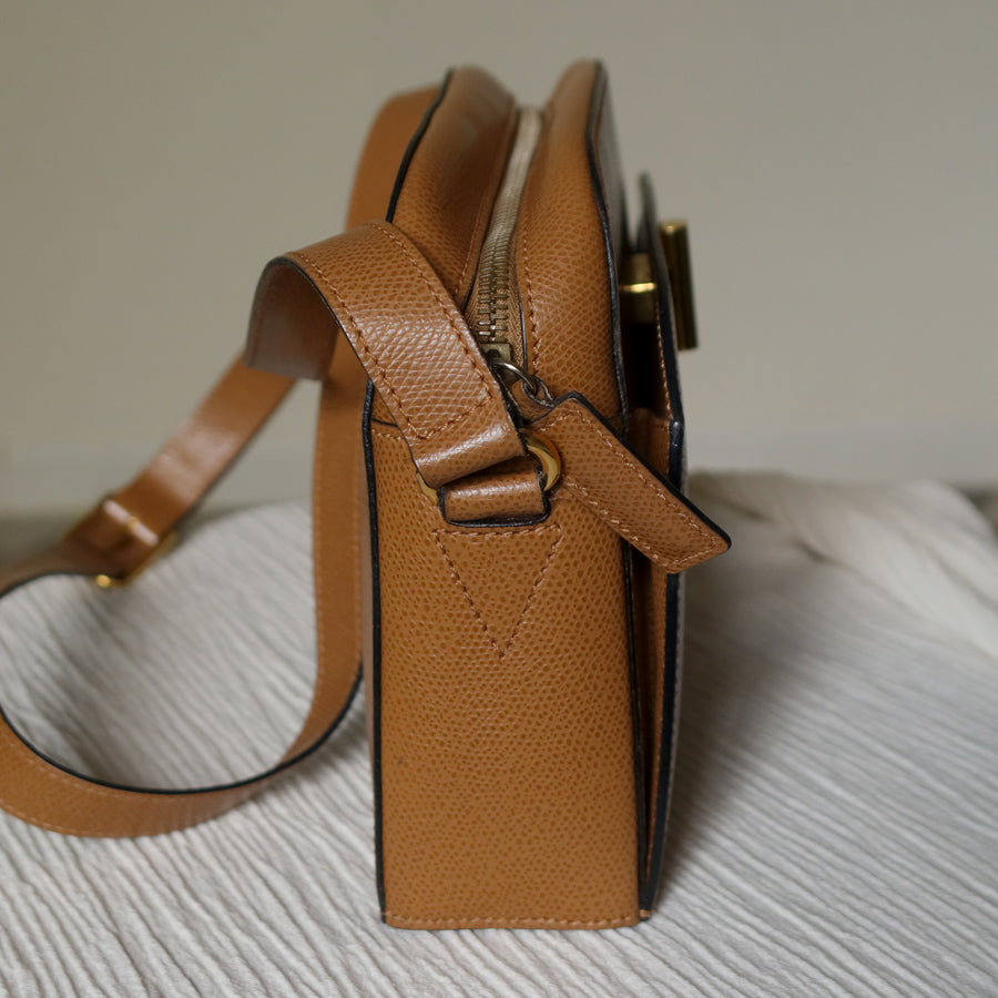 Celine Vintage Caramel Brown Leather Turnlock Crossbody Bag