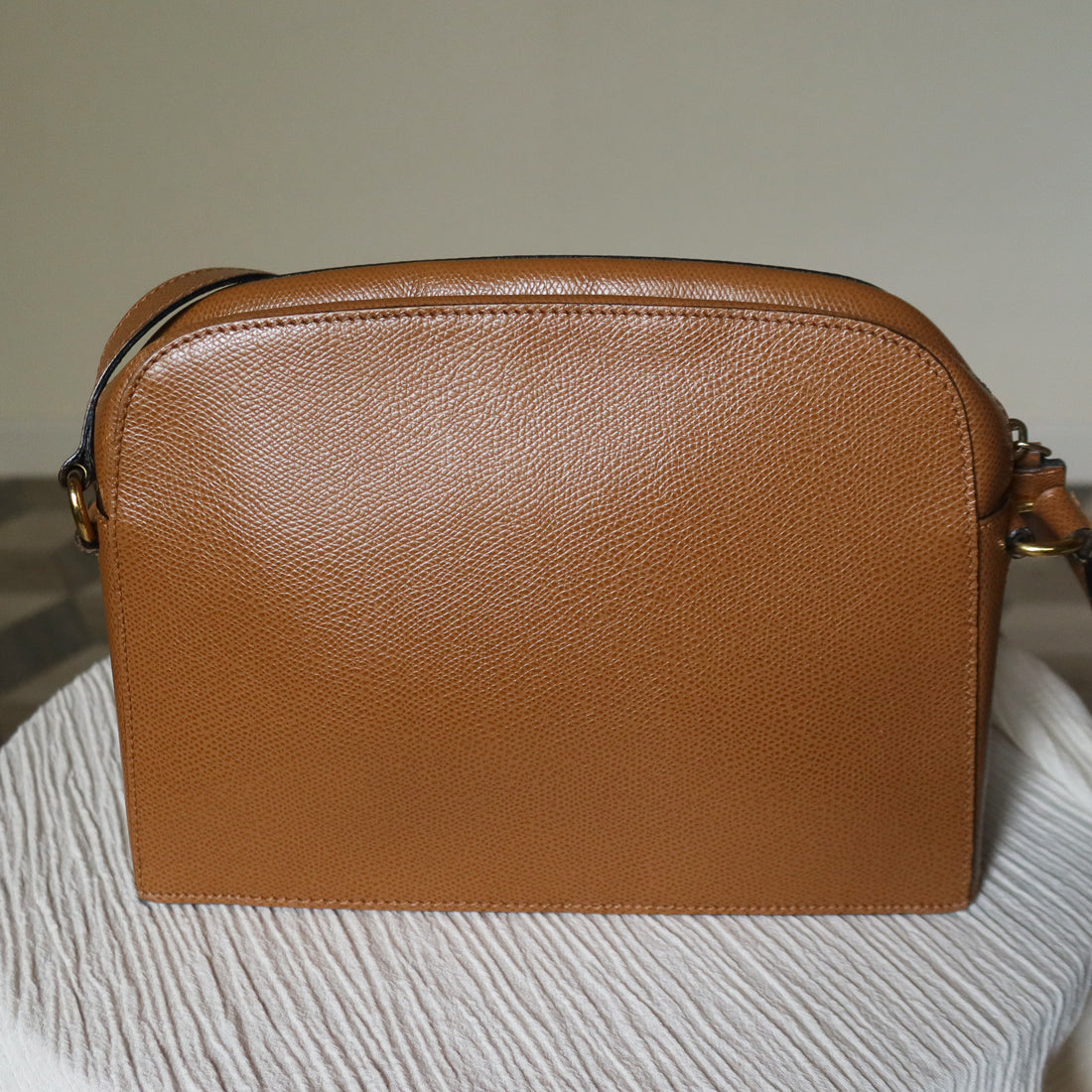 Celine Vintage Caramel Brown Leather Turnlock Crossbody Bag