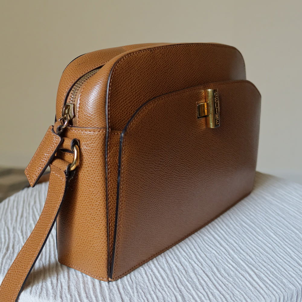 Celine Vintage Caramel Brown Leather Turnlock Crossbody Bag