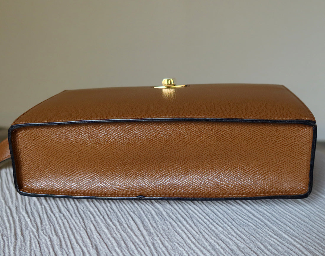 Celine Vintage Caramel Brown Leather Turnlock Crossbody Bag