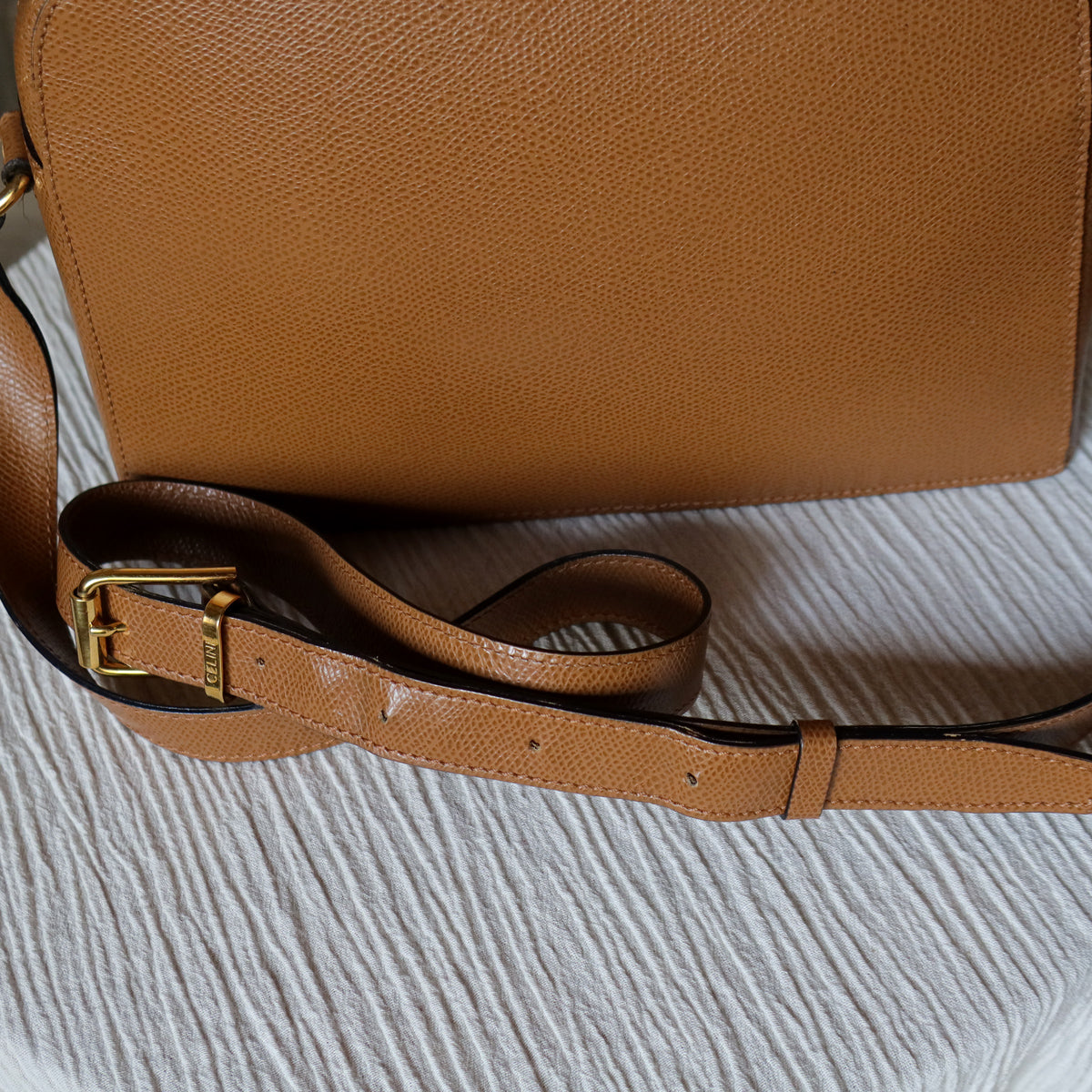 Celine Vintage Caramel Brown Leather Turnlock Crossbody Bag