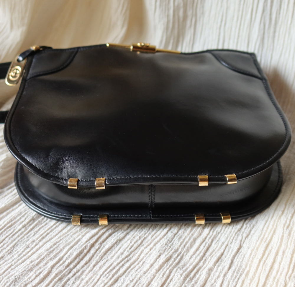 Gucci Vintage Black Half-Moon Shaped GG Marmont Crossbody Bag