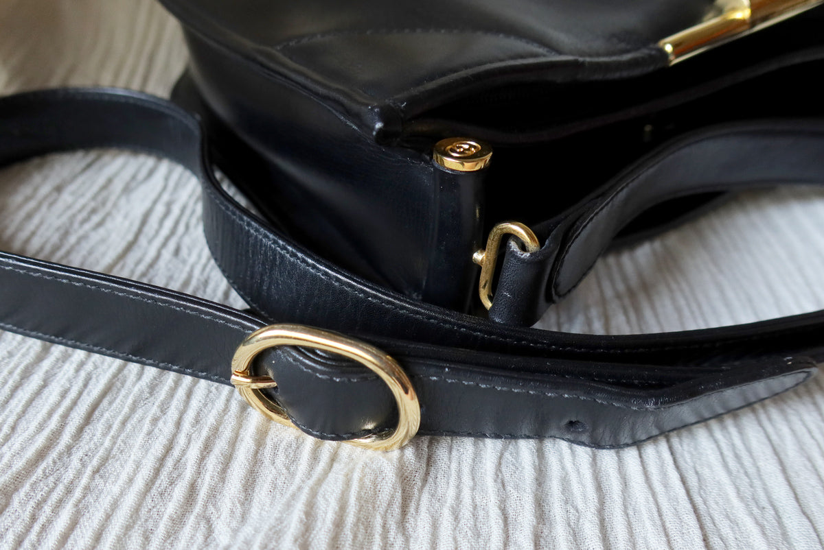 Gucci Vintage Black Half-Moon Shaped GG Marmont Crossbody Bag