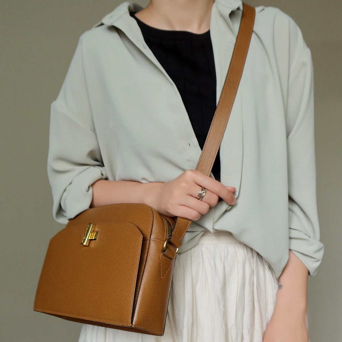 Celine Vintage Caramel Brown Leather Turn lock Crossbody Bag The Tanpopo Room