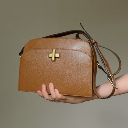 Celine Vintage Caramel Brown Leather Turnlock Crossbody Bag