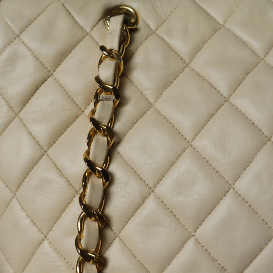 Chanel Vintage Beige Quilted Matelasse CC charm Shoulder Bag