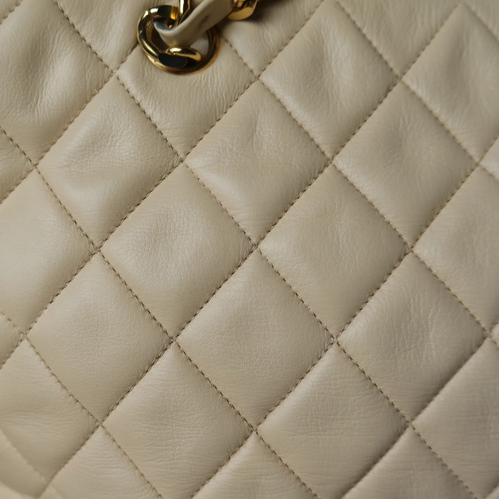 Chanel Vintage Beige Quilted Matelasse CC charm Shoulder Bag