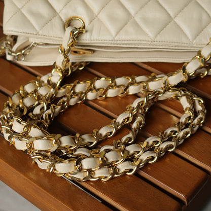 Chanel Vintage Beige Quilted Matelasse CC charm Shoulder Bag