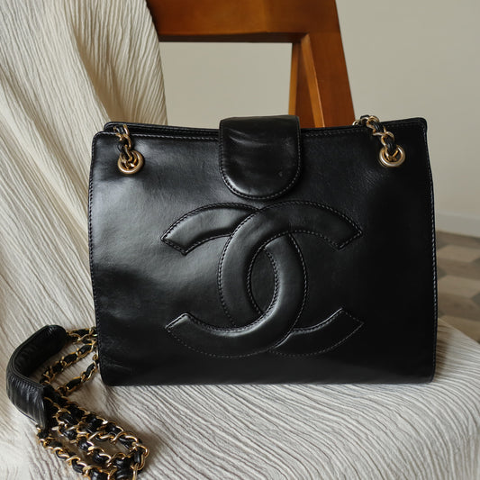 Chanel Vintage Black Classic CC mark Double Chain Flap Bag