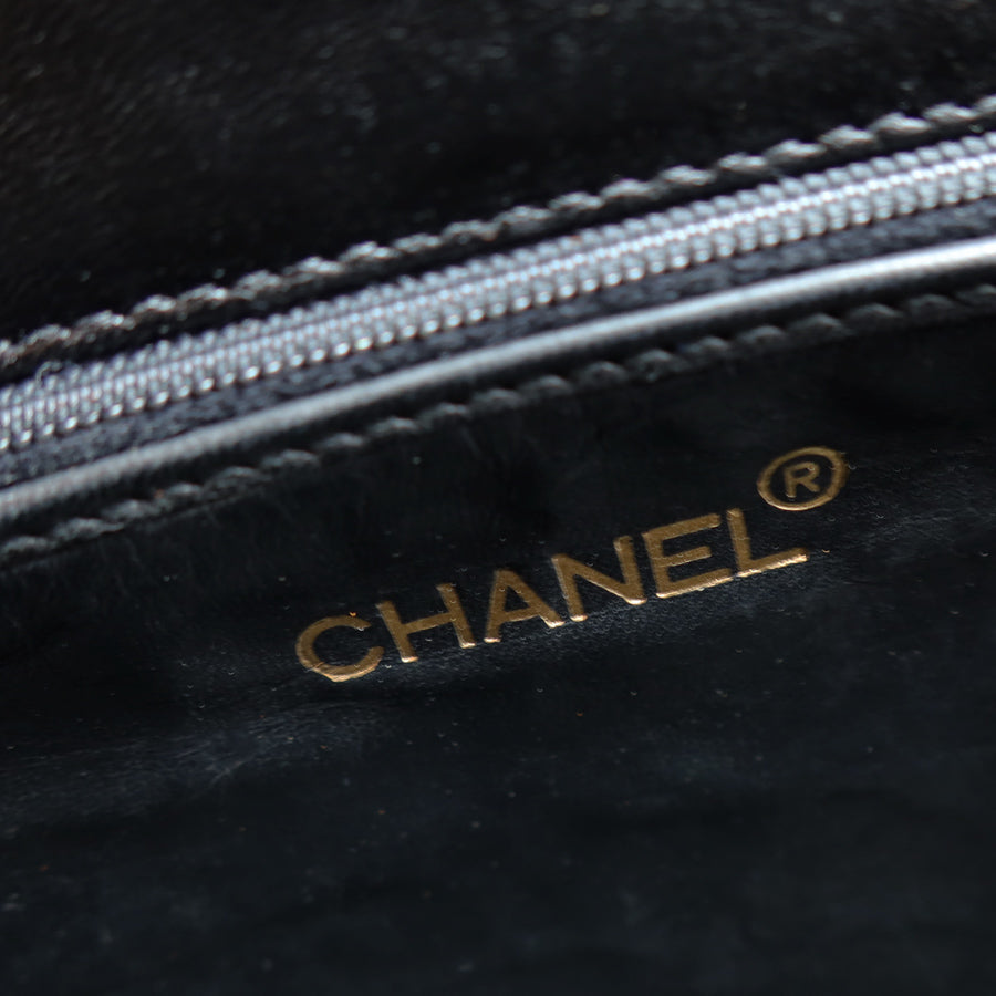 Chanel Vintage Black Lambskin Leather Coco mark Double Chain Shoulder Bag