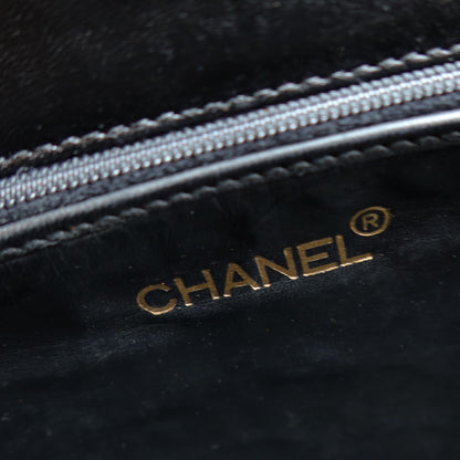 Chanel Vintage Black Lambskin Leather Coco mark Double Chain Shoulder Bag