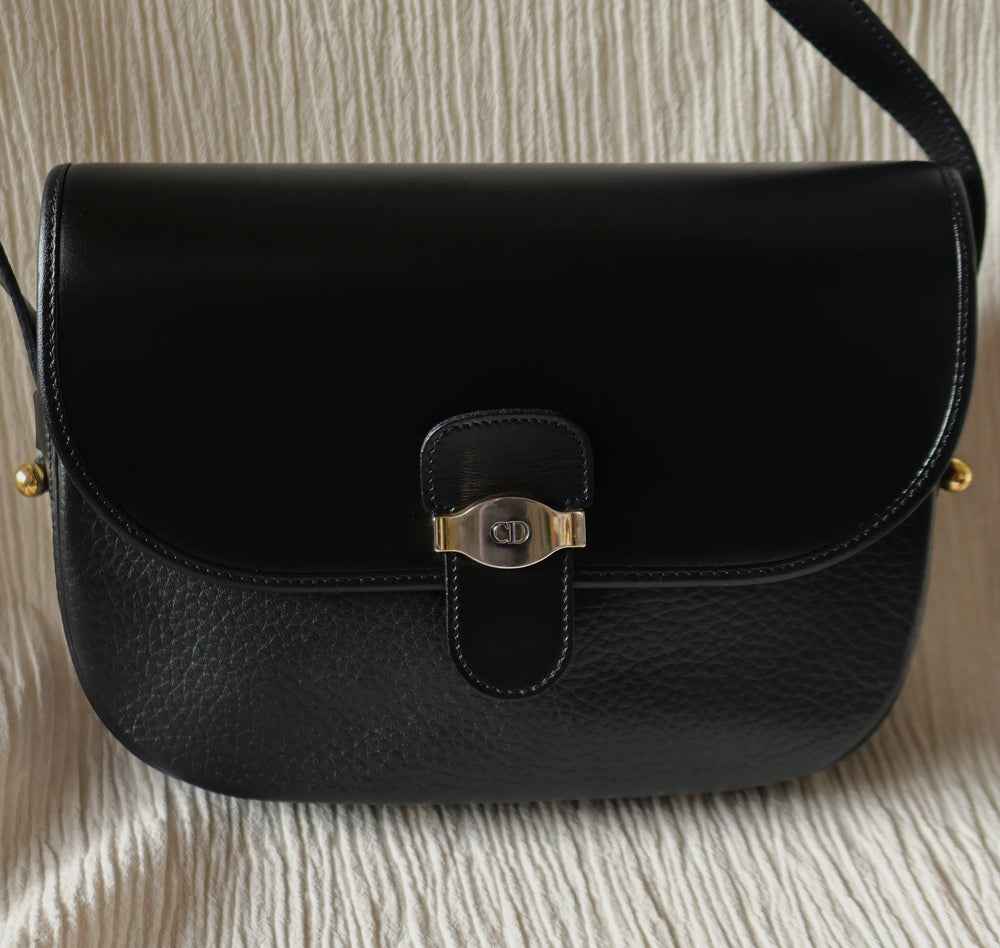 Christian Dior Vintage Mixed Black Leather Flap Crossbody Bag