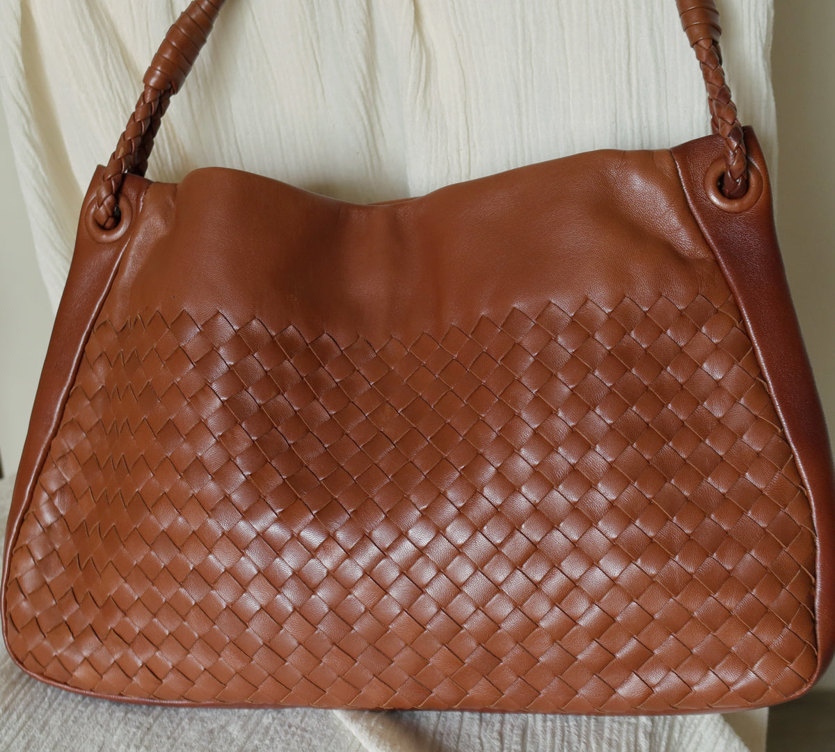 Bottega Veneta Vintage Brown Intrecciato Braided Knot Shoulder Bag