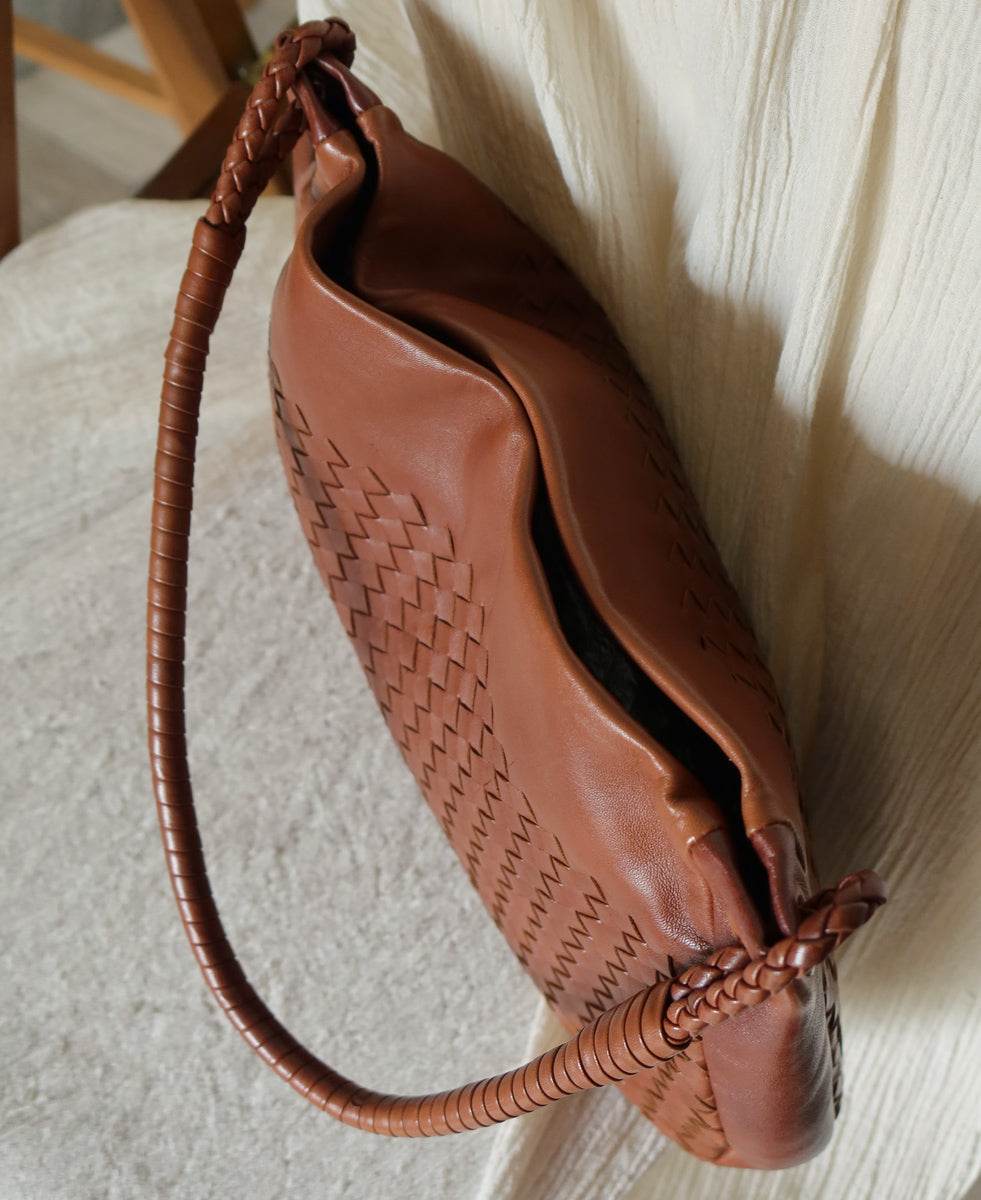 Bottega Veneta Vintage Brown Intrecciato Braided Knot Shoulder Bag