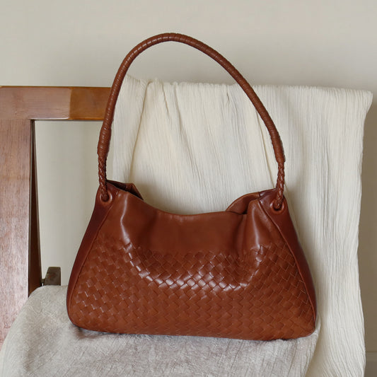 Bottega Veneta Vintage Brown Intrecciato Braided Knot Shoulder Bag