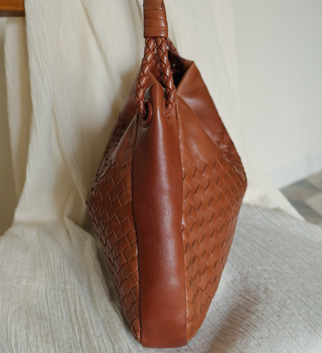 Bottega Veneta Vintage Brown Intrecciato Braided Knot Shoulder Bag