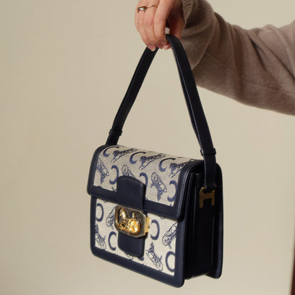 Celine Vintage Triomphe Horse Carriage C Sulky Dark Navy Shoulder Bag