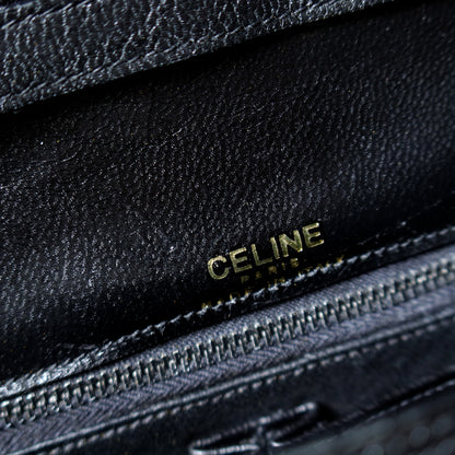 Celine Vintage Black Leather Triomphe Logo Crossbody Bag