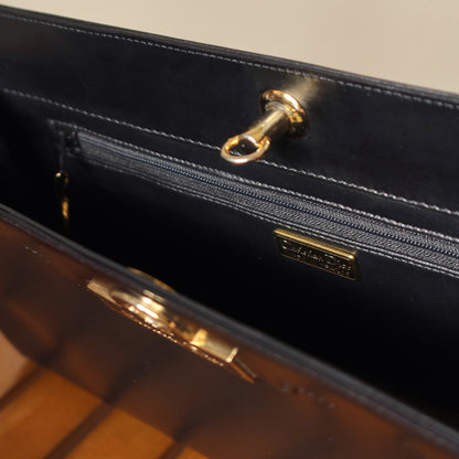 Christian Dior Vintage Gold Turn lock Black Leather Clutch Bag