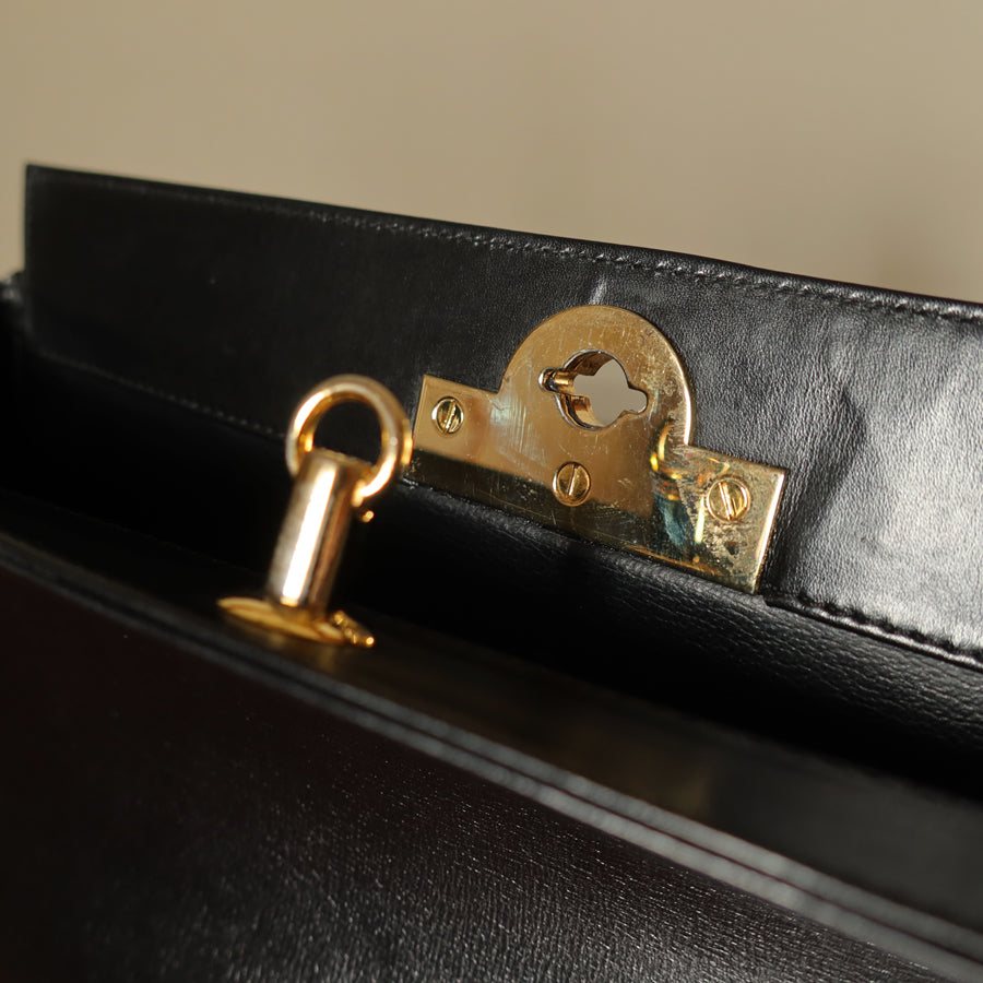 Christian Dior Vintage Gold Turn lock Black Leather Clutch Bag