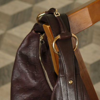 Gucci Vintage Dark Mauve Brown GG monogram Horsebit Hobo Shoulder bag