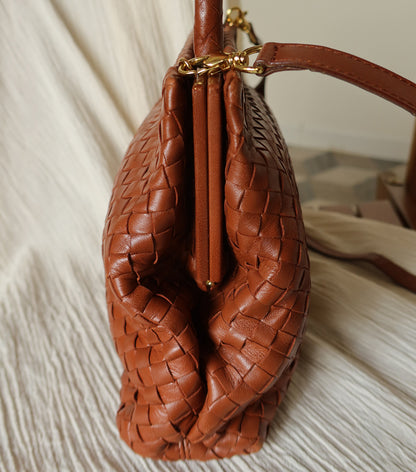 Bottega Veneta Vintage Brown Intrecciato Kiss Lock 2way Bag