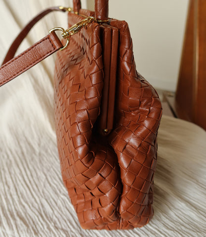 Bottega Veneta Vintage Brown Intrecciato Kiss Lock 2way Bag