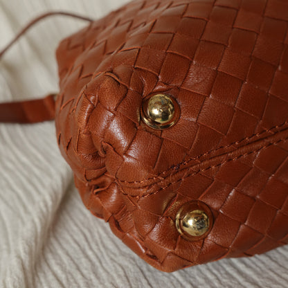 Bottega Veneta Vintage Brown Intrecciato Kiss Lock 2way Bag